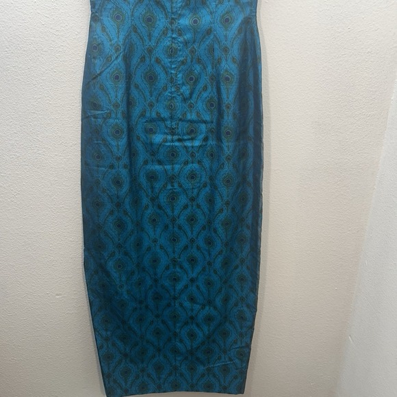 VTG 60s Blue Peacock Maxi Formal Dress Mod Cocktail XS Lily Liang Bangkok Asian - Picture 11 of 14
